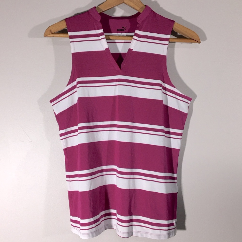 Puma Striped‎ Sleeveless V Neck Top